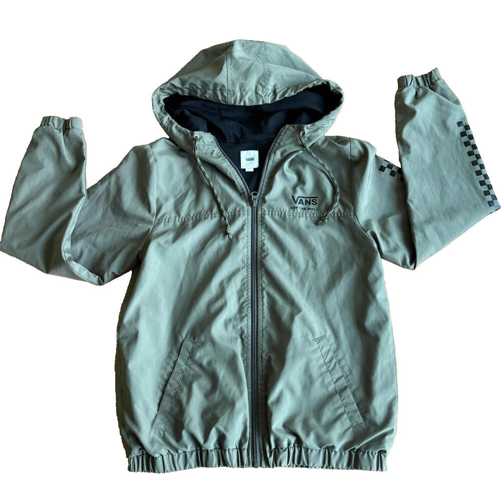 Vans Jacket Womens XS Hooded Skate Streetwear Olive Zip Windbreaker Y2K Camo Fit